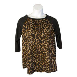 Agnes & Dora XL Black Brown Animal Print Knit Shirt Top 3/4 Sleeve